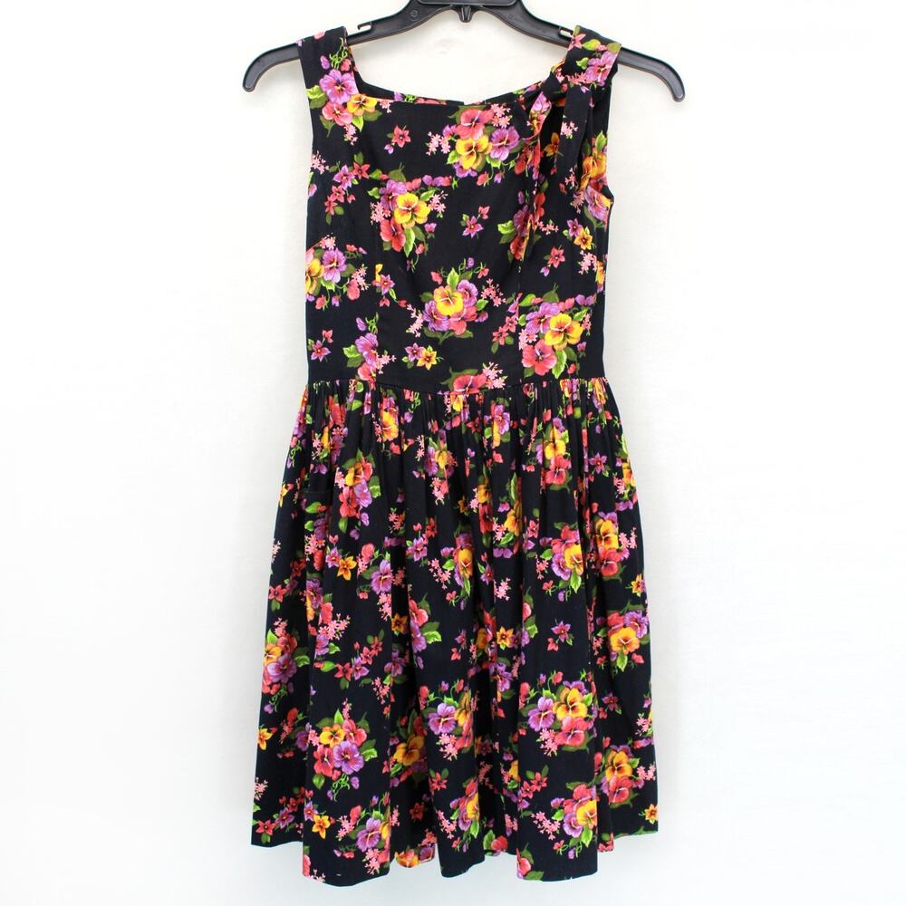 Alexander Henry Vintage Pansies Floral Dress Retro 80s 90s Fit&Flare Small